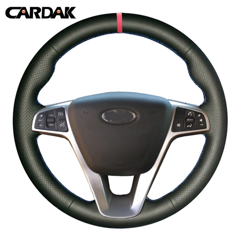 CARDAK Hand-stitched Black Artificial Leather Car Steering Wheel Cover for Lada Vesta 2015 2016 2017 2022 Vesta SW ► Photo 1/6