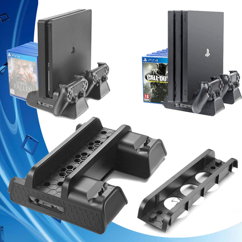 PS4 Slim/PRO Console Vertical Stand+Cooling Fan Cooler+Controller Charger Holder Storage Charging Station for SONY Playstation 4 ► Photo 1/6