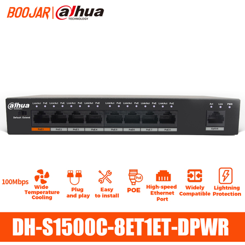 Dahua PoE Switch DH-S1500C-8ET1ET-DPWR 8CH Ethernet Power Switch Support 802.3af 802.3at POE POE+ Hi-PoE Power Supply Standard ► Photo 1/4