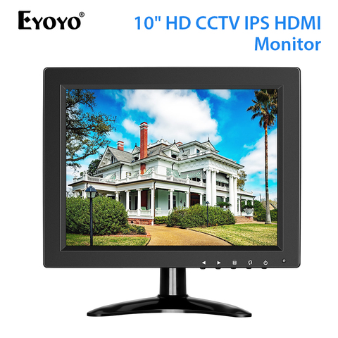 Eyoyo 10 inch Security CCTV Monitor Small Portable HDMI LCD Monitor IPS HD 1024x768 4:3 with BNC HDMI VGA AV Input for PC Raspbe ► Photo 1/6