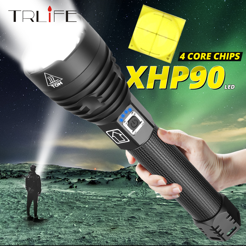 XHP90.2 LED Flashlight 18650 Super Bright USB Rechargeable Zoom Tactical Torch 