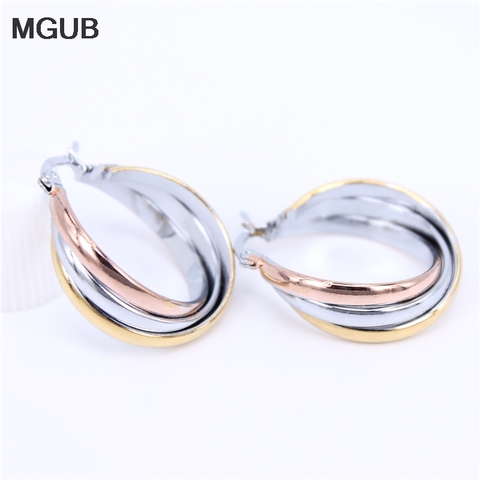 Top Quality smooth Two styles Stainless Steel Hoop Earrings Big Circle Fashion Jewelry for Women Gold Color Earrings LH701 ► Photo 1/6