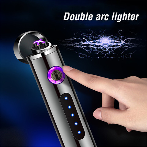 Creative  Metal USB Lighter Windproof Double Arc Plasma Lighter Rechargeable Turbo Torch Electric Lighter  Smoker men gift Mini ► Photo 1/6