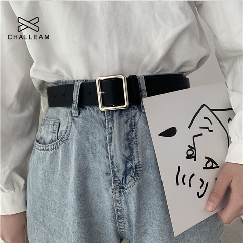 Unisex PU Leather Belt Women Square Buckle Pin Buckle Jeans Black Belts Men Luxury Brand Female Black Strap Ladies Waistband 404 ► Photo 1/6