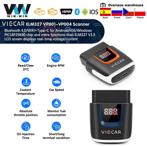 Viecar ELM 327 V2.2 VP003 PIC18F25K80 WIFI OBD 2 OBD2 ELM327 Bluetooth 4.0 Scanner for Android/IOS ODB2 Car Diagnostic Auto Tool ► Photo 1/6