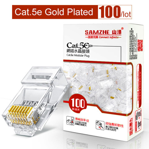 SAMZHE Cat5e RJ45 Modular Plug 8P8C Connector for Ethernet Cable,Gold Plated CAT 5e Gigabit Bulk Ethernet Crimp Connectors ► Photo 1/6