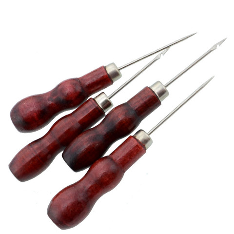 Red Wooden Handle Sewing Awl Hand Stitcher Leather Craft Tip Shoe Repair Puncher Positioning Drill Sewing Needle Hook Tool 1pcs ► Photo 1/5