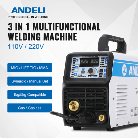ANDELI MIG-270SE Portable Intelligent MIG Welder 110V/220V MIG Welding Machine MIG/LIFT TIG/MMA 3 IN 1 Multifunction Inverter ► Photo 1/6