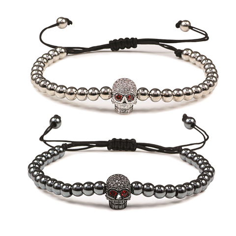 Charm Skull Head Copper Beads Bracelets Handmade Pave CZ Skeleton Crystal Adjustable Bracelet Punk Wrist Jewelry for Women Men ► Photo 1/6