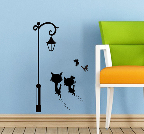 New Sweet Couple Cat Wall stickers, Kids Room Street Light Butterfly Decorative Stickers, Living Room Wall Decal, Home Decor ► Photo 1/6