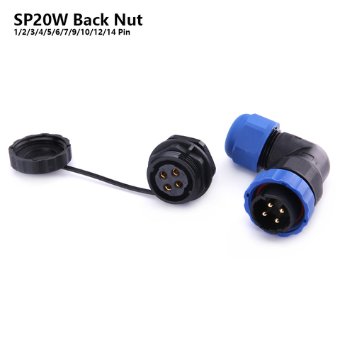 SP20 IP68 Back Nut 90 degree elbow waterproof connector 1/2/3/4/5/6/7/9/10/12/14 Pin Industrial power angle Aviation connectors ► Photo 1/6