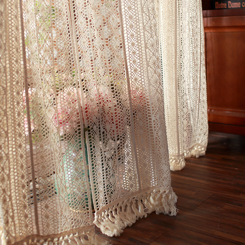 American Retro Crochet Hollow Curtain Ready Made Curtain For Living Room Bedroom Balcony Transtant Tulle Curtain AG555#4 ► Photo 1/6