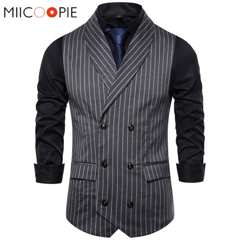 Mens Waistcoat Stripe Plaid Formal Suit Vest Men Fashion Casual Double Breasted Sleeveless Gilet Male Business Formal Dress Vest ► Photo 1/6