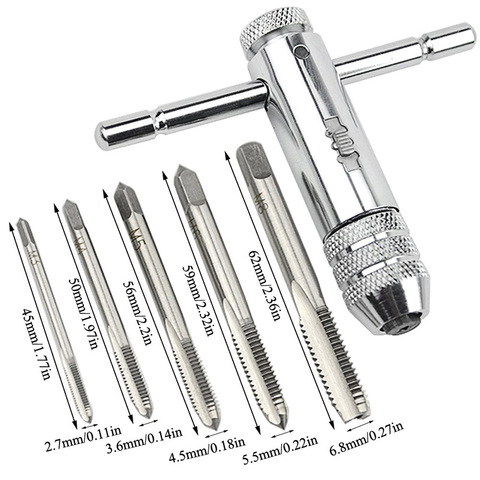 Engineers M3-M8 Lengthen Reversible T Handle Ratchet Tap Taps Wrenches Wire tapping Wrench Silver Adjustable Holder Tool ► Photo 1/6
