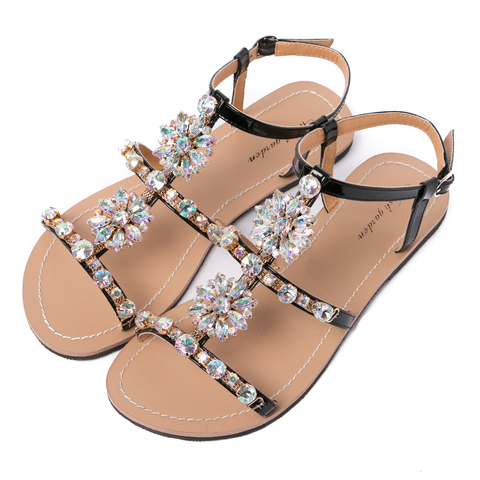 2022 NEW Women`s summer beach Sandals woman bohemia diamond sandals party Rhinestone shoes Boho Casual peep toe shoes Slippers ► Photo 1/6