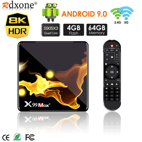 X99 Max+ Smart TV BOX Android 9.0 Amlogic S905X3 Quad Core 4GB RAM 32GB 64GB Wifi 1000M BT 8K video Set top box media player ► Photo 1/6
