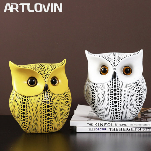 Vintage Yellow Owl Figurines Resin Animal Statue For Home Decor Creative Blue Owl Miniatures Cabinet Decoration Figures Ornament ► Photo 1/6