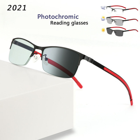 KJDCHD Titanium alloy Photochromic Men Reading Glasses Chameleon CR-39 Resin Aspheric Glasses Lenses +1.00 +1.50 +2.00 +2.50 ► Photo 1/6