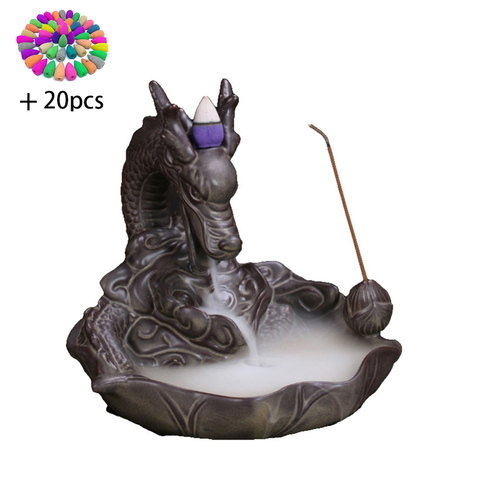 T Backflow Incense Burner Dragon with 20pcs Incense Cones Censer Best for Home Decor Tearoom Ornaments ► Photo 1/6