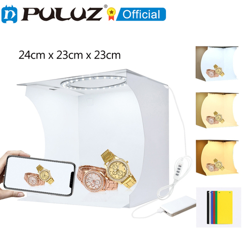 PULUZ 20cm Ring LED Panel Folding Portable Light Photo Lighting Studio Shooting Tent Box Kit with 6 Colors Backdrops, ► Photo 1/6