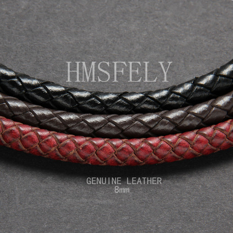 HMSFELY Red Black Braided Leather Cord Findings Bracelets Accessories 8mm Genuine Leather Rope For DIY Bracelet Jewelry Making ► Photo 1/6