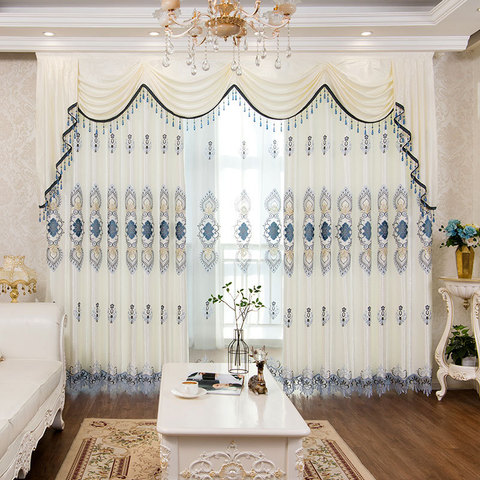 New European Style Curtains for Living Dining Room Bedroom High-end Embroidery Curtain Thick Fabric valance Curtain Tulle Custom ► Photo 1/5