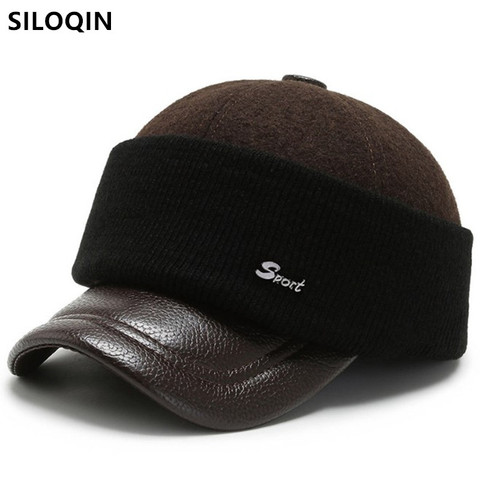 SILOQIN Novelty Winter Thick Warm Earmuffs Hat Men's Baseball Caps New Foldable Woolen Ear Protection Cotton Cap Dad Brand Hats ► Photo 1/6