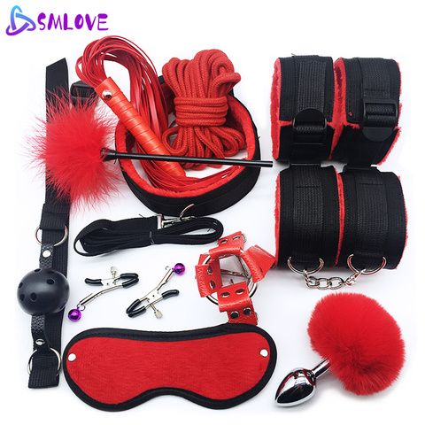 SMLOVE Sex Handcuffs Collar Whip Gag Nipple Clamps BDSM Bondage Rope Erotic Adult Sex Toys For Woman Couples Anal Butt Plug Tail ► Photo 1/6