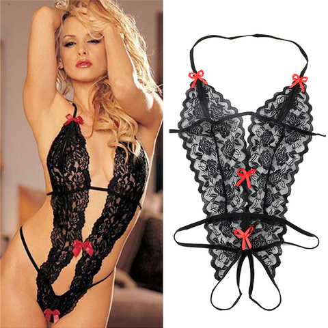 Hot Women Sexy Lace Lingerie Siamese Perspective Three-Point Underwear G-string Babydoll Sleepwear Erotic Lingerie Transparent ► Photo 1/6