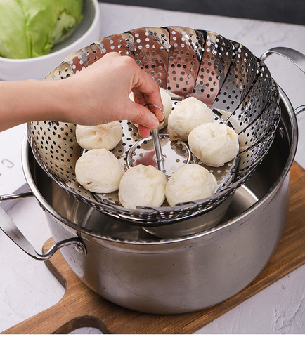 Vegetable Steaming Rack Stainless Steel Folding Food Steamer Net Basket Steamer Scalable Kitchen Tools Gadgets ► Photo 1/6