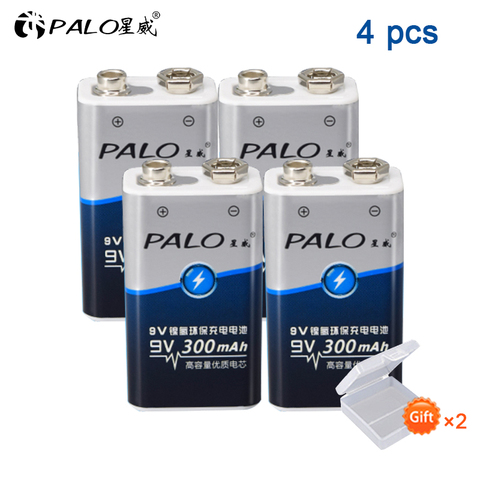 PALO 4pcs NI-MH Rechargeable Battery 6F22 9 V 300mAh Batteries 9 voltage For Smoke Alarms Toys Wireless Cameras Mics Battery ► Photo 1/6