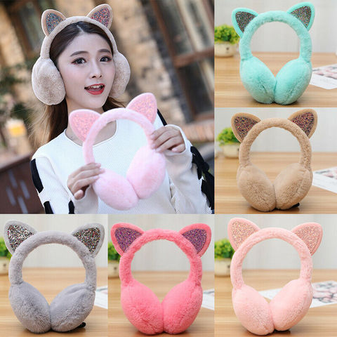 Women Girl Fur Winter Ear Warmer Earmuffs Cat Ear Muffs Earlap Glitter Sequin Earmuffs Ladies Plush Headband Warmer Outdoor ► Photo 1/6