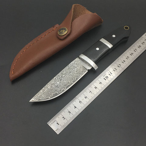 SK018 Hand Made Damascus Steel Knives Outdoor Survival Hunting Kive Ox Horn Handle Exquisite Collection Fixed Blade Knife ► Photo 1/6