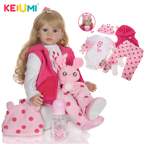 KEIUMI 24 Inch Lovely Reborn Baby Dolls 60 cm Soft Cloth Body Vinyl Gold Curls Baby Doll Reborns Toys For Children's Day Present ► Photo 1/6