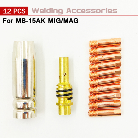 12Pcs Conductive Nozzle 0.6 0.8 0.9 1.0 1.2mm MB-15AK MIG/MAG M6 Welding Weld Torch Contact Tips Holder Gas Nozzle Part Tool Set ► Photo 1/5