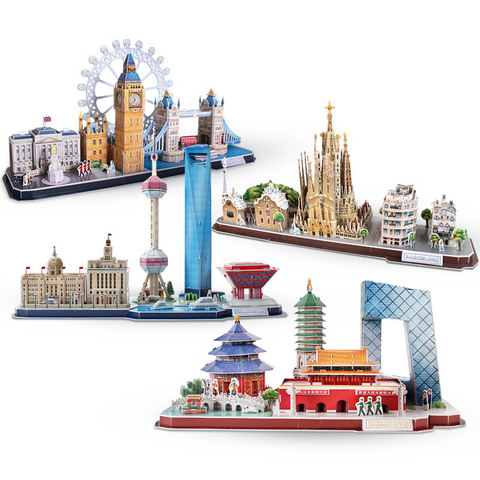 3D Puzzle Game DIY Toy Paper Miniature Model City London Paris New York Moscow Famous Building Assemble Game Toys For Kids Gifts ► Photo 1/6