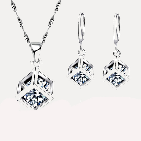 Trendy Design Jewelry Set For Women 925 Sterling Silver Jewelry Set Square Pendant Necklace Earrings Wholesale  Promotion ► Photo 1/5