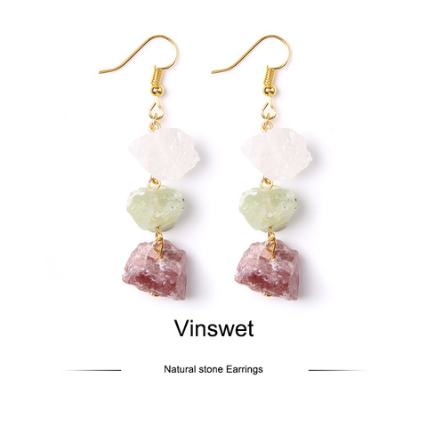 Raw minerals earring jewelry for women Natural Citrines pink green Clear crystal Quartz minerals stone healing Drop Earring gift ► Photo 1/6