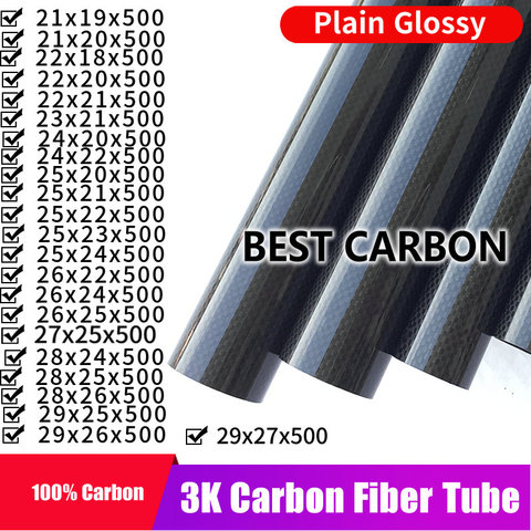 Free shiping 21 22 23 24 25 26 27 28 29mm with 500mm length High Quality Plain glossy 3K Carbon Fiber Fabric Wound Tube ► Photo 1/6