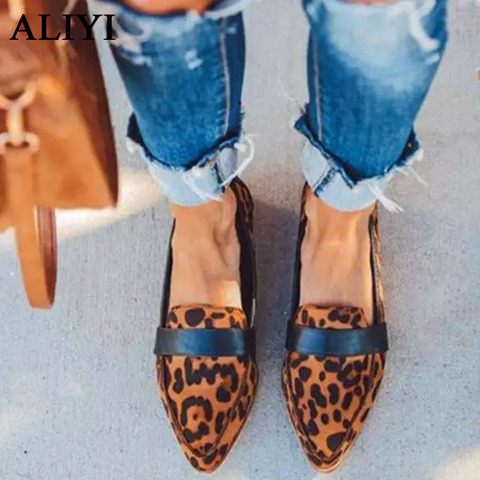ALIYI British Style Flats Women 2022 Spring New Fashion Leopard Pointed Toe Slip On Ladies Comfy Loafers 35-43 Dress Office Shoe ► Photo 1/6