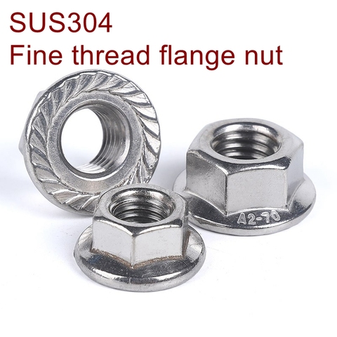 Stainless steel Fine thread Flange nut M8*1.0 M10*1.0 M10*1.25 M12*1.25 M12*1.5 Lock nut SUS 304 DIN6923 ► Photo 1/6