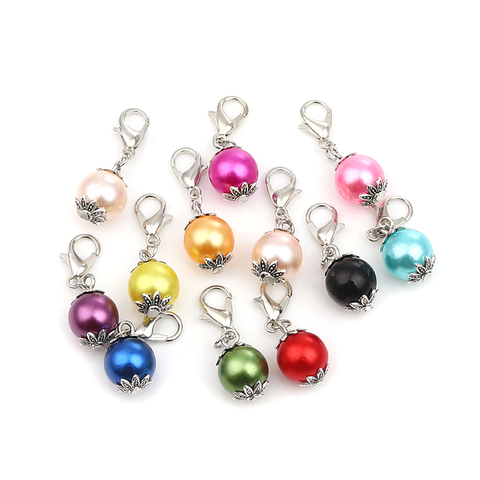 Round Pearl Knitting Stitch Markers Zinc Based Alloy Antique Silver Color Mixed Color 27mm x 10mm , 1 Set ( 12 PCs/Set) ► Photo 1/3