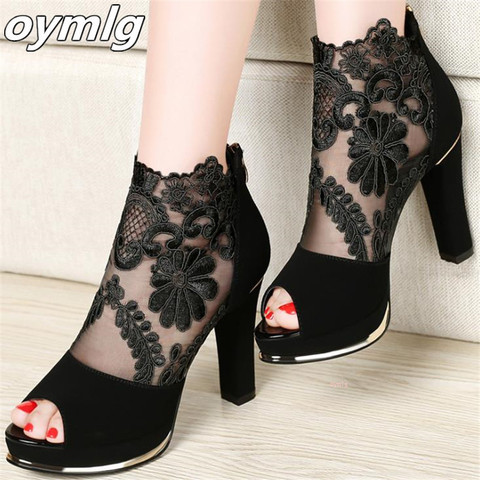 2022 sexy prom wedding shoes Sandals with coarse heels spring and summer new European American waterproof mesh gauze shoes  x17 ► Photo 1/6