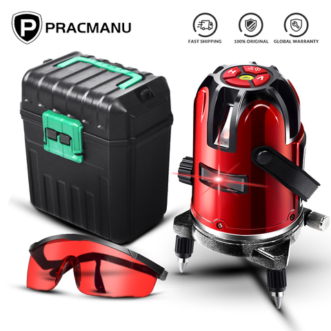 PRACMANU 5 Lines 6 Points Laser Level Automatic Self Leveling 360 Vertical&Horizontal Tilt Degrees Rotary LD 635nm Outdoor Mode ► Photo 1/6