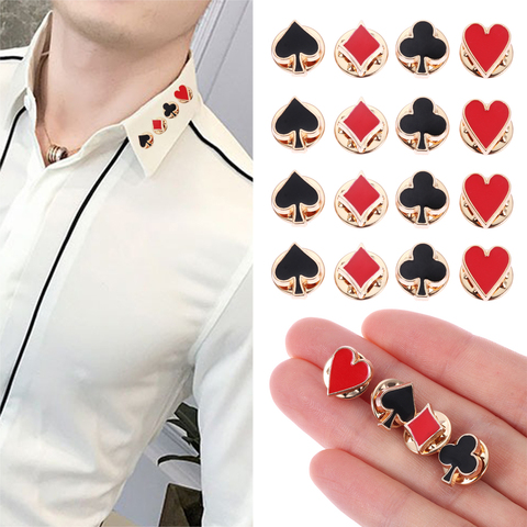 4pcs/set Popular Zinc Alloy Poker Broche Brooch Badges Small Poker Cufflinks Pins and Brooches for Women Men Shirt Collar Access ► Photo 1/6