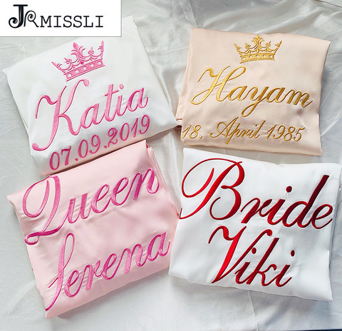 Jrmissli custom Personality design wedding robes for bridesmaids and bride wedding bathrobe for women sleepwear silk gowns women ► Photo 1/6