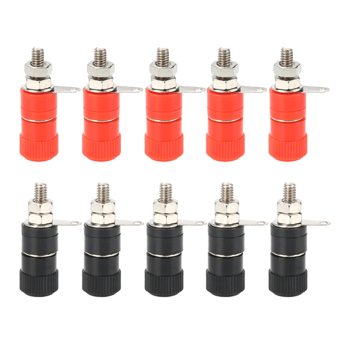 Mayitr 10pcs 4mm Banana Socket Nickel Plated Binding Post Nut Banana Plug Jack Connector Red + Black ► Photo 1/6