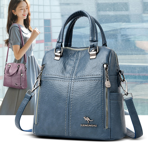 2022 New High Quality Leather Backpack Women Shoulder Bags Multifunction Travel Backpack School Bags for Girls Bagpack mochila ► Photo 1/6