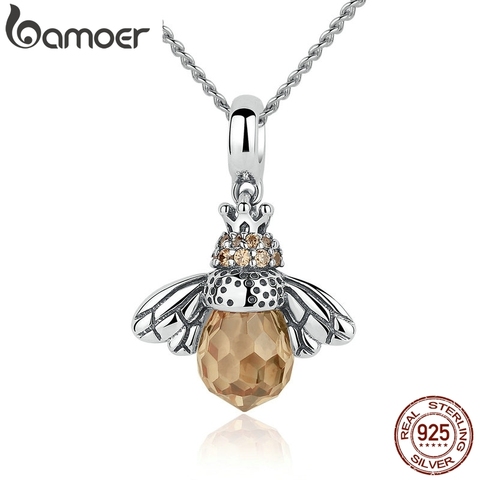 [Coupon $15 OFF $3] BAMOER 925 Sterling Silver Lovely Orange Bee Animal Pendants Necklace for Women Fine Jewelry CC035 ► Photo 1/5
