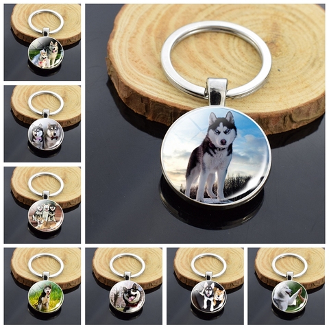 Animals Key Chains Siberian Husky Double Side Keychain Dog Photo Glass Cabochon Keyring Animals Jewelry ► Photo 1/6